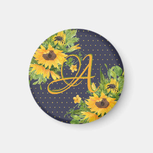 Aimant Monogramme Tournesols Marine Décor bleu Jaune