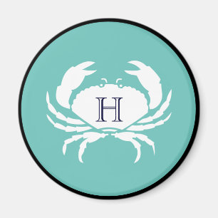 Aimant Monogramme Turquoise Bleu Blanc Marine Bleu Crabe 