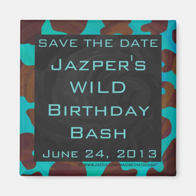 Aimant Monogramme Vache Impression Brown et Turquoise (Devant)