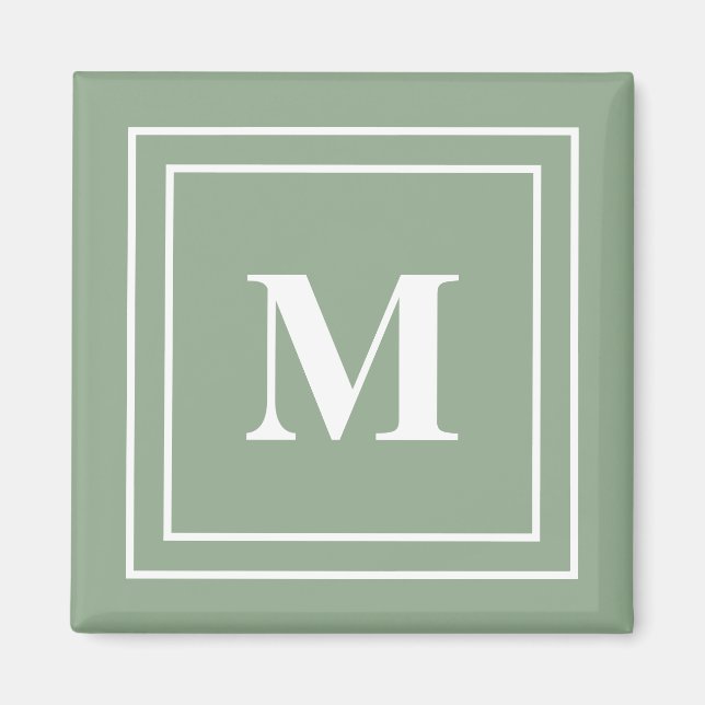 Aimant Monogramme vert Sage moderne (Devant)