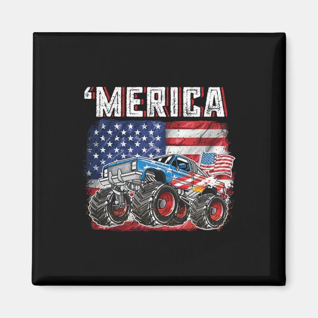 Aimant Monster Truck Usa Drapeau Merica Hommes garçons 4  (Devant)