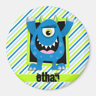 Aimant Monstre Bleu ; Vert néon, Grandes Blances