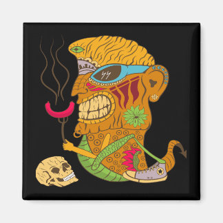 Aimant Monstre Tiki barbecue avec saucisse et crâne humai