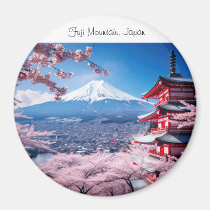 Aimant Mont Fuji peint en saison de cerisier en fleurs 