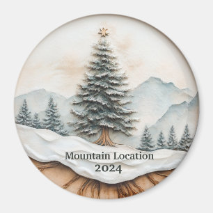 Aimant Montagne rustique à l'aquarelle personnalisée 