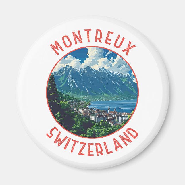 Aimant Montreux Suisse Retro Cercle désorganisé (Devant)