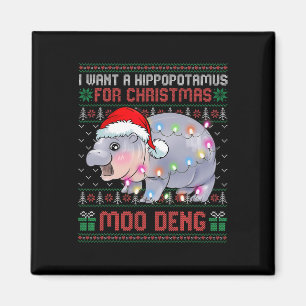 Aimant Moo-deng Je Veux Un Hippopotame Pour Noël Mignonne