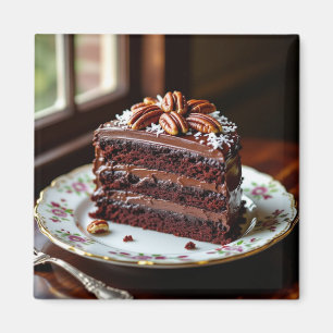 Aimant Morceau de gâteau au chocolat sur une assiette fan