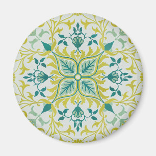 Aimant Morris Jaune Turquoise Motif de Vigne et de Fleur