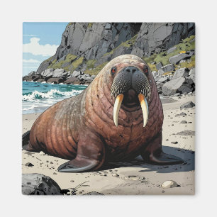 Aimant Morse sur une plage de sable Animaux Mignons