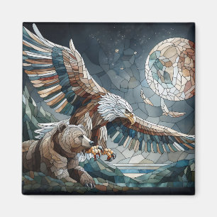 Aimant Mosaic Ai Art   Ours Brown et Pleine lune d'aigle