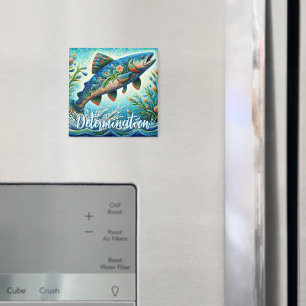 Aimant Mosaïque florale bleue personnalisée de saumon qui