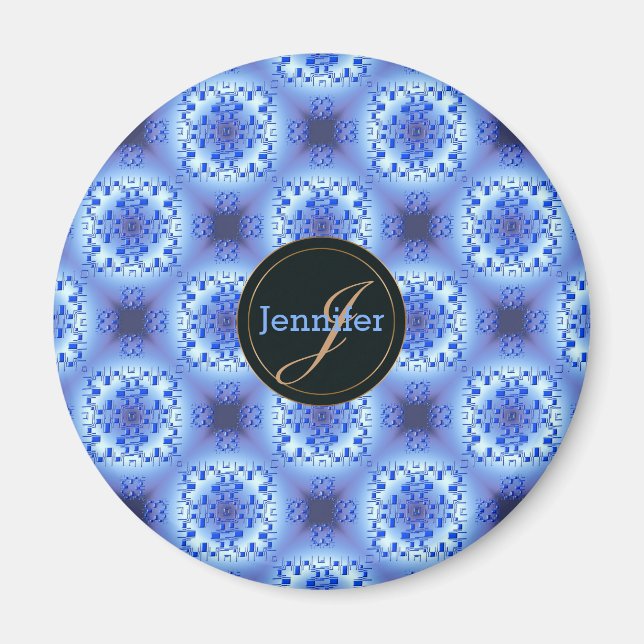 Aimant motif abstrait ethnique géométrique bleu. (Devant)
