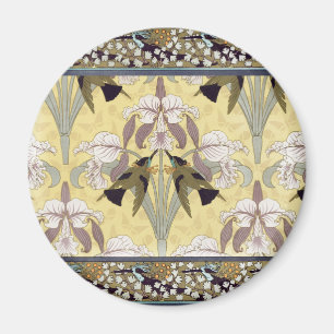 Aimant Motif Art Nouveau d'orchidée colibri vintage