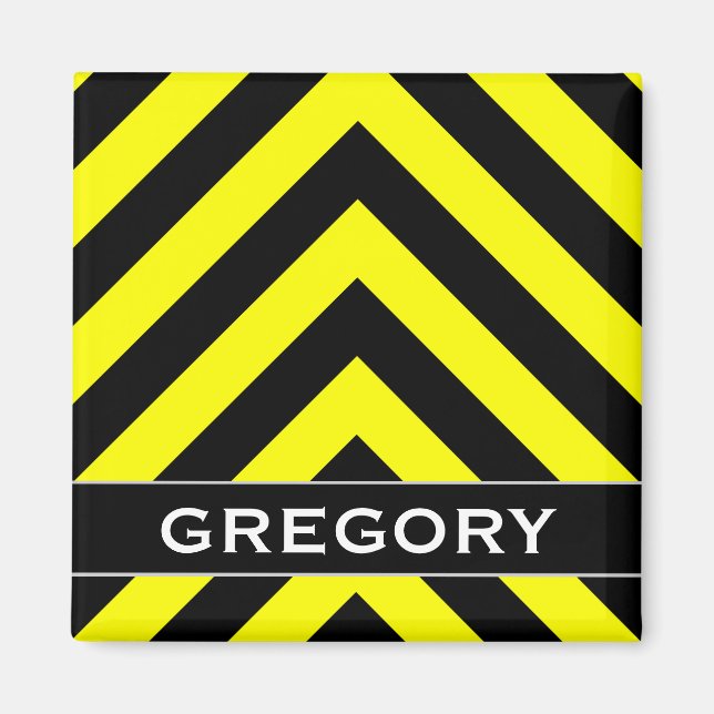 Aimant Motif Chevron Noir & Jaune + Nom personnalisé (Devant)