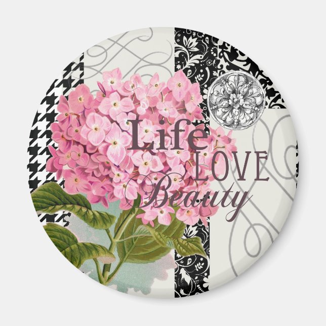 Aimant Motif Damas Floral Décor Amour Vie (Devant)