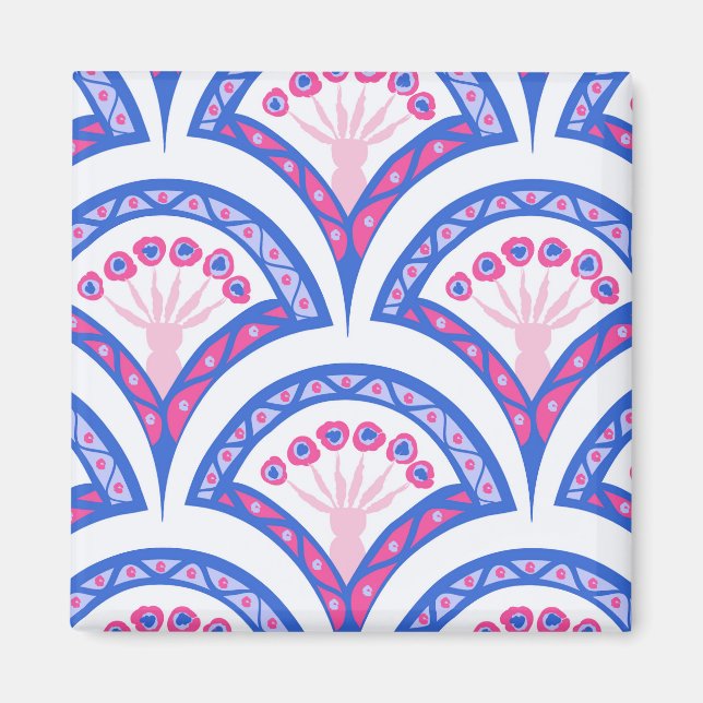 Aimant motif damassé floral bleu (Devant)