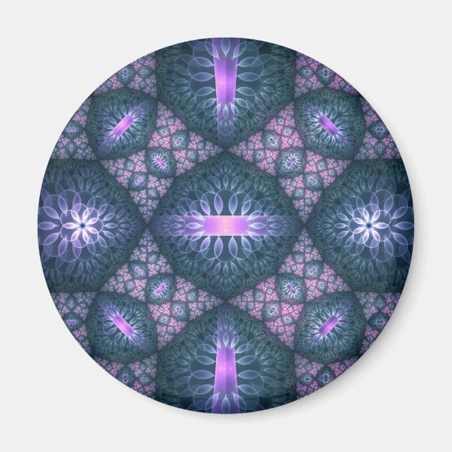 Aimant motif d'art fractal 3D Turquoise violet rose (Devant)