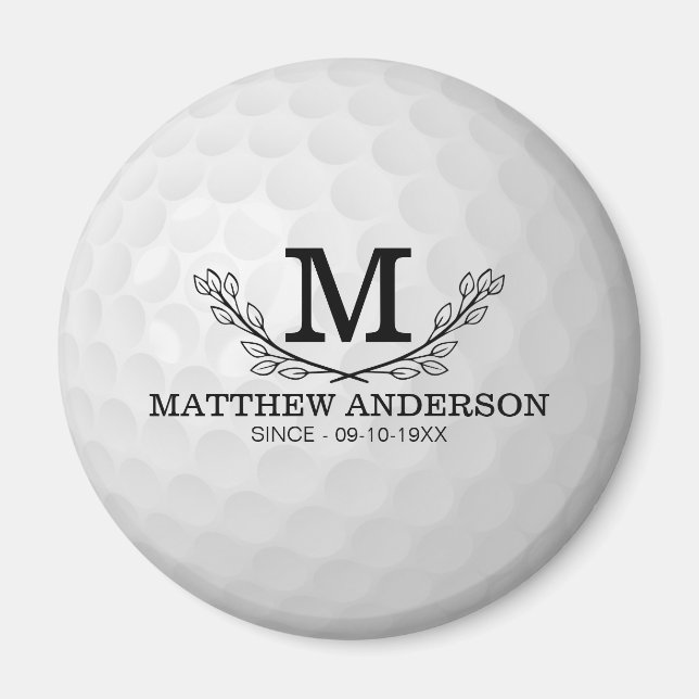 Aimant Motif de balle de golf personnalisé Nom Monogramme (Devant)