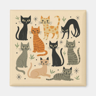 Aimant Motif de chat rétro vintage des années 1950