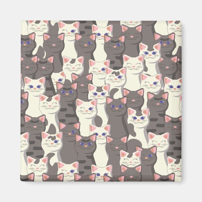 Aimant Motif de chats blancs et gris (Devant)