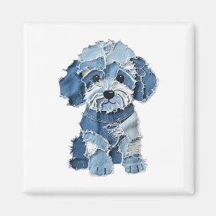 Aimant Motif de chien Denim Patchwork Art