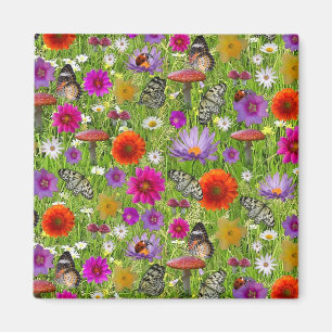 Aimant Motif de collage de fleur et de papillon