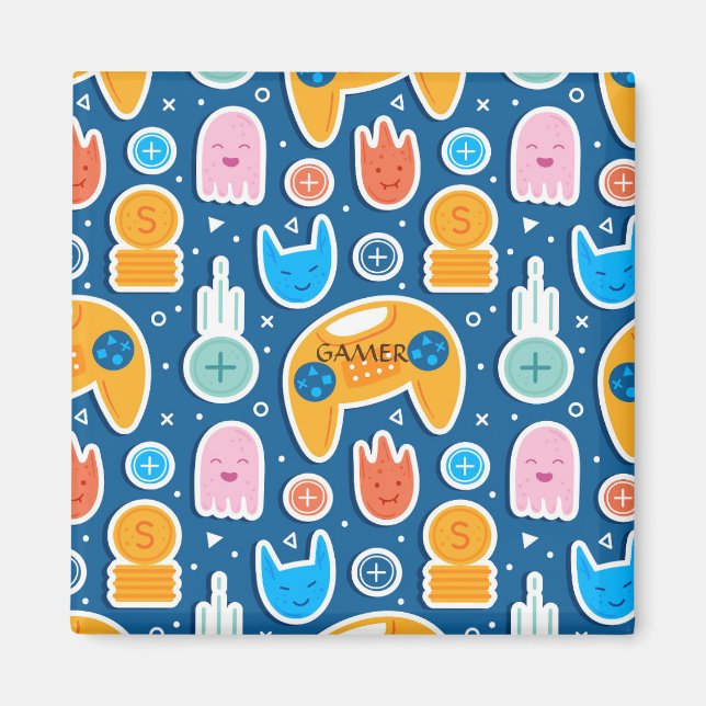 Aimant Motif de contrôleur de jeu vidéo bleu garçons (Devant)