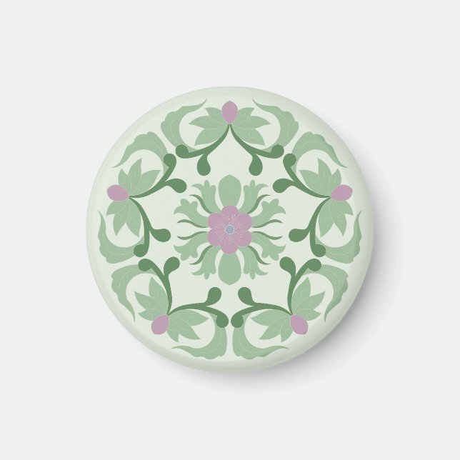 Aimant motif de lotus vert vintage (Devant)