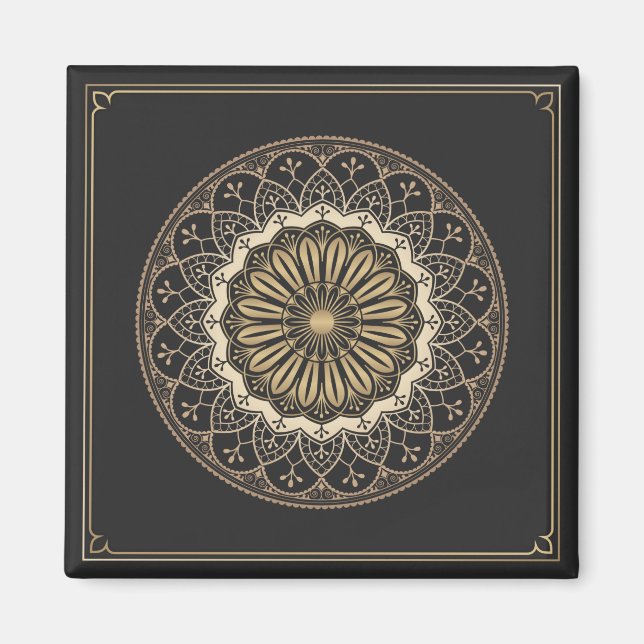 Aimant Motif de mandala arabesque doré (Devant)