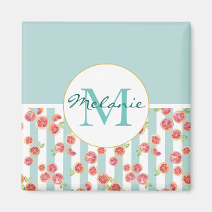 Aimant Motif de pamplemousse rose sur des rayures vertes