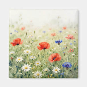 Aimant Motif de pré champêtre coquelicot marguerite bleue