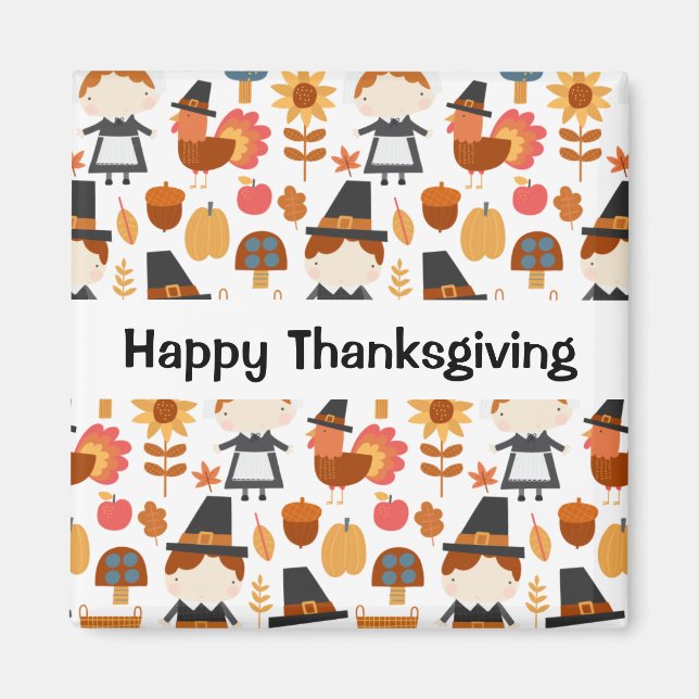 Aimant Motif de récolte de pèlerins de bon thanksgiving (Devant)