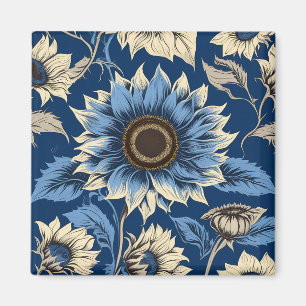 Aimant Motif de tournesol bleu vintage