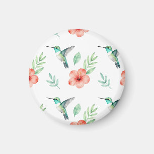 Aimant Motif d'Hibiscus à Colibri Turquoise