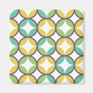 Aimant Motif diamant rétro dans un cercle bleu vert or