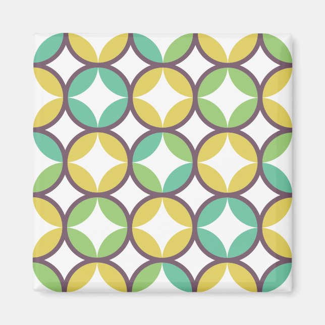Aimant Motif diamant rétro dans un cercle bleu vert or (Devant)
