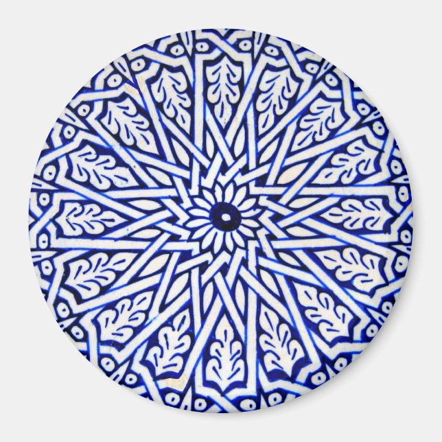 Aimant Motif en carreaux turcs bleu et blanc (Devant)