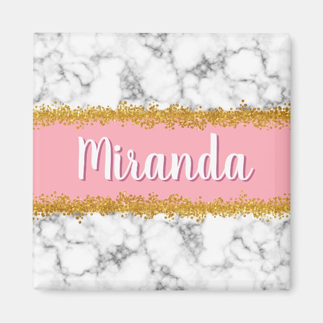 Aimant Motif en marbre sur rose avec Parties scintillant  (Devant)