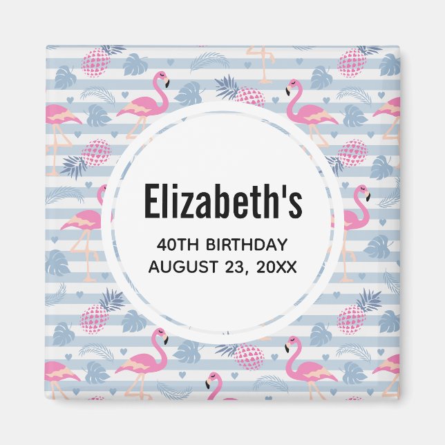Aimant Motif Flamant Rose & Ananas Enregistrer la Date (Devant)