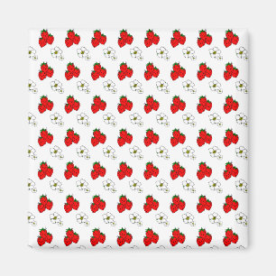 Aimant Motif Fleur et Fraise Rouge Rétro
