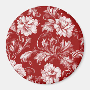Aimant Motif floral baroque monochromatique, blanc sur ro