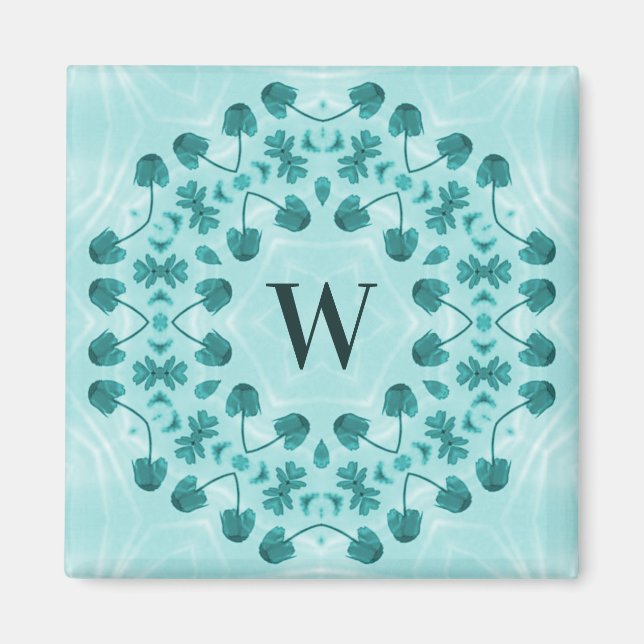 Aimant Motif floral, bleu Turquoise initial (Devant)