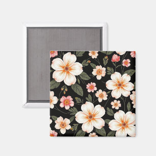 Aimant Motif floral clair sur noir