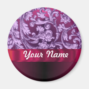 Aimant Motif floral damassé mauve sur magenta