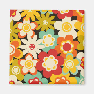 Aimant Motif floral mignon rétro coloré vif