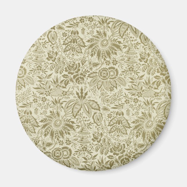 Aimant Motif Floral Vert Sage Antique Damas (Devant)