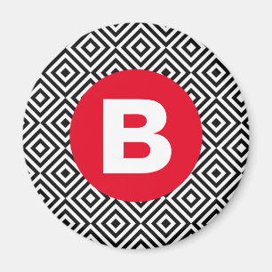 Aimant Motif géométrique noir et blanc Monogramme rouge