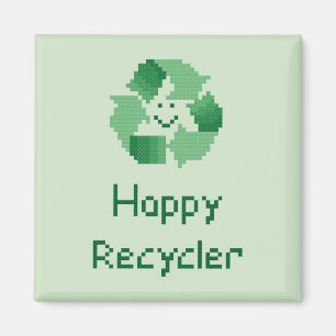 Aimant Motif heureux de point de croix de recycleur