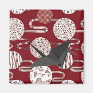 Aimant Motif japonais chanceux grue rouge kimono